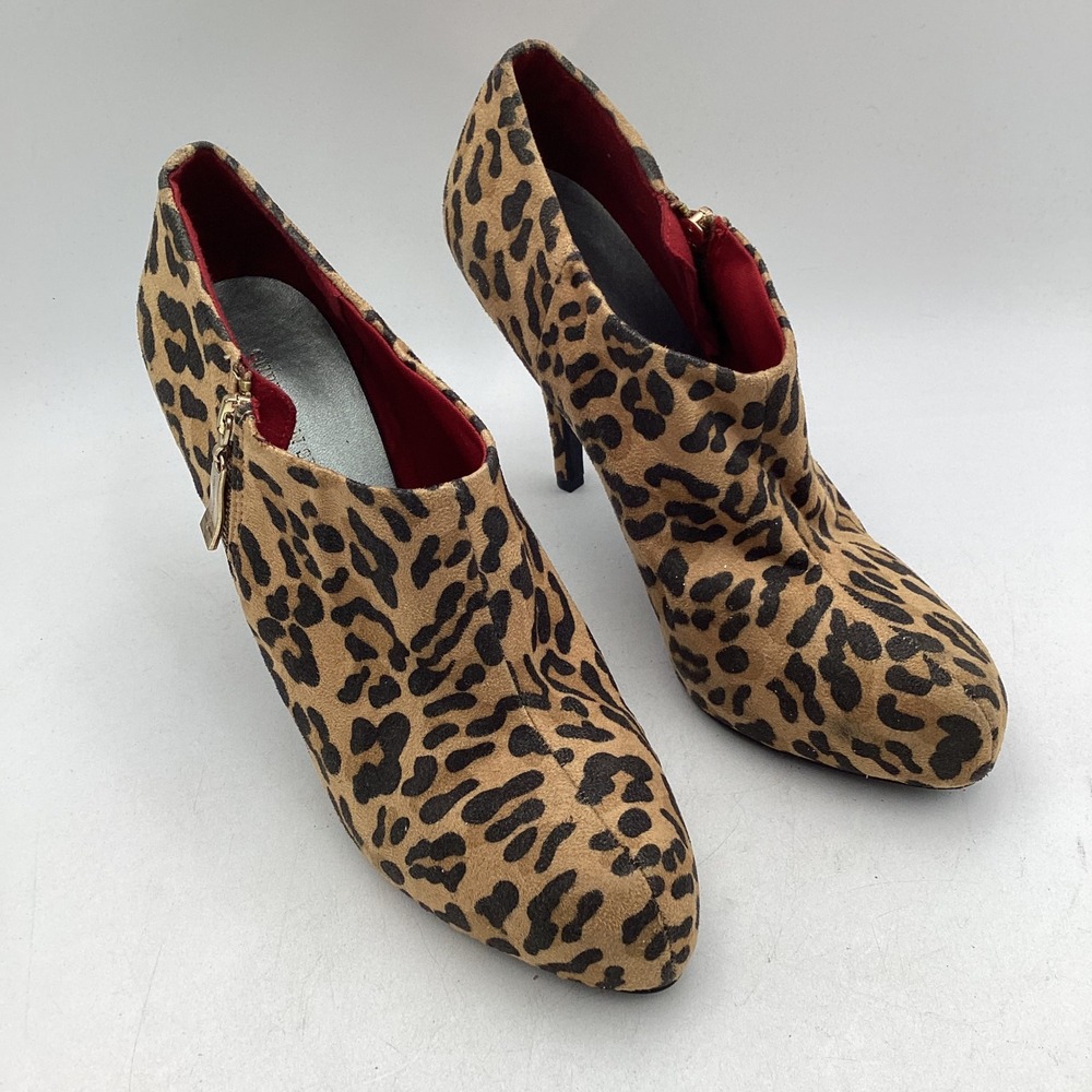 Christian Siriano Leopard Print Ankle Boots Shooties Tan Black Red Size 11